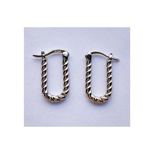 Women Twisted Chain Shaped Oval Hoop Pierced Earrings Silver Tone Metal NWOT